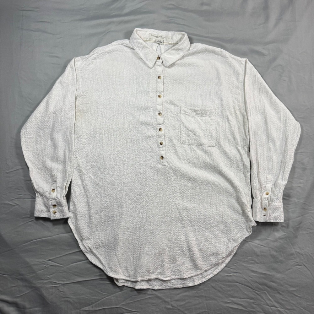 Pilcro Anthroplogie White Seersucker Tunic Top Womens L Boho Festival Career